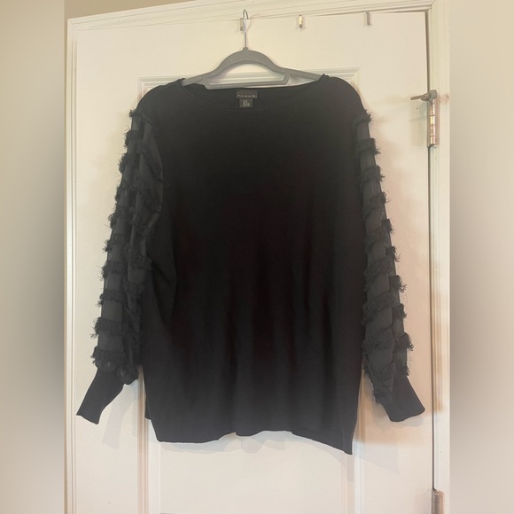 Black Sweater Sheer Sleeves With Fringe Size 2X Business Casual - Picture 1 of 3